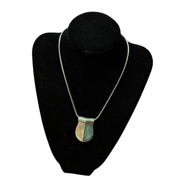 Vintage Alexis Kirk Modernist Pewter Pendant Necklace Sculptural Retro Statement - Picture 2 of 5